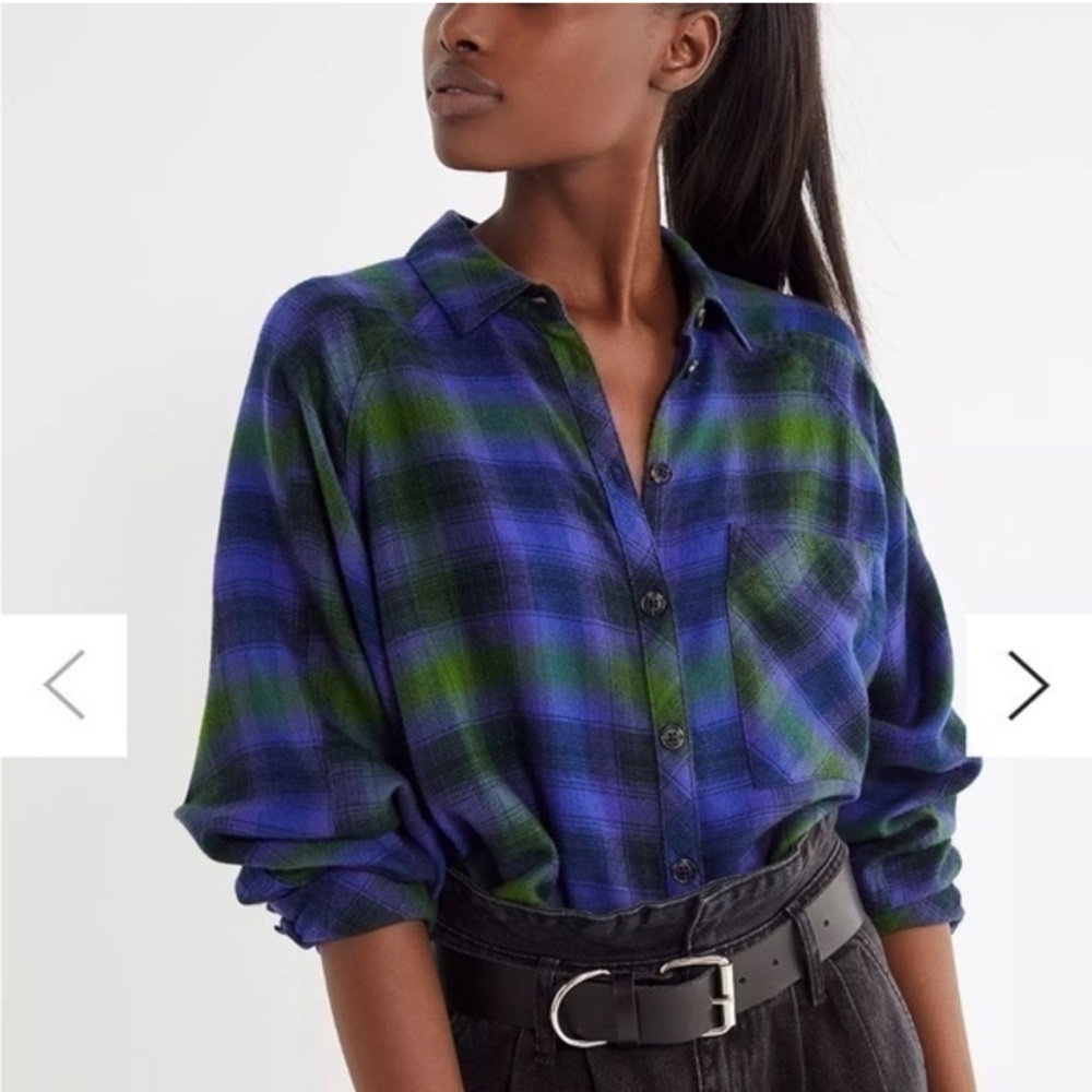 UO Brendan Drapey Flannel Button-Down Shirt SIZE SMALL